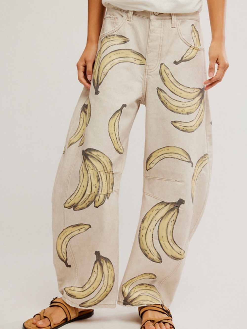 Free People- Good Luck Printed Banana Barrel Jeans